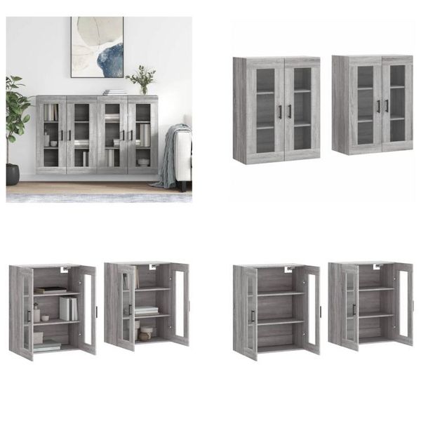 Vidaxl Armadi A Muro 2 Pezzi. Materiale In Legno Grigio Sonoma - Armadio A Muro - Armadi A Muro - Credenza - Armadio Portaoggetti-image