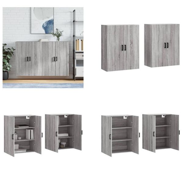 Vidaxl Armadi A Muro 2 Pz. Grigio Sonoma 69,5X34X90 Cm - Armadio A Muro - Armadio A Muro - Armadio - Armadio Portaoggetti-image