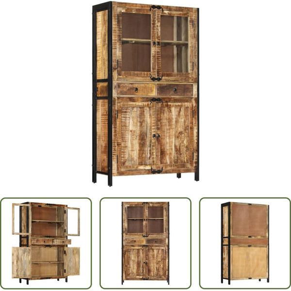 The Living Store Credenza 100X40X175 Cm Massives Raues Mangoholz-image