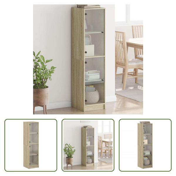 The Living Store Credenza Con Ante In Vetro Rovere Sonoma 35X37X142 Cm-image