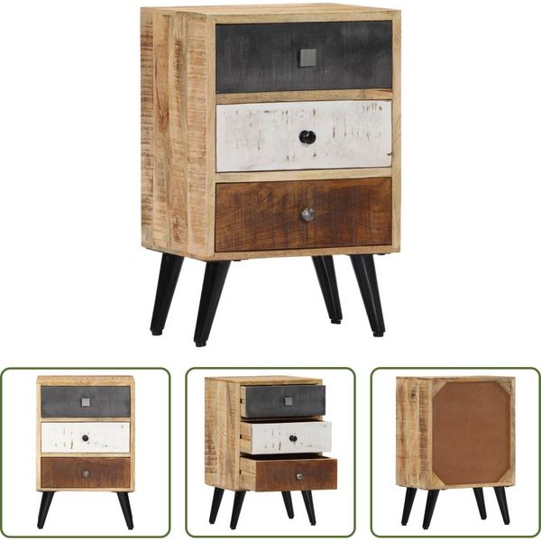The Living Store Comodino 40×30×60 Cm In Legno Massiccio Di Mango-image