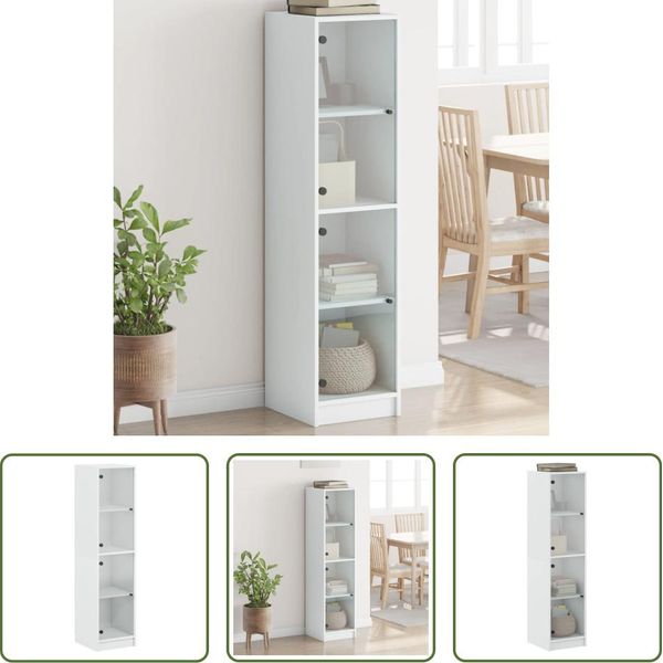 The Living Store Credenza Con Ante In Vetro Bianca 35X37X142 Cm-image