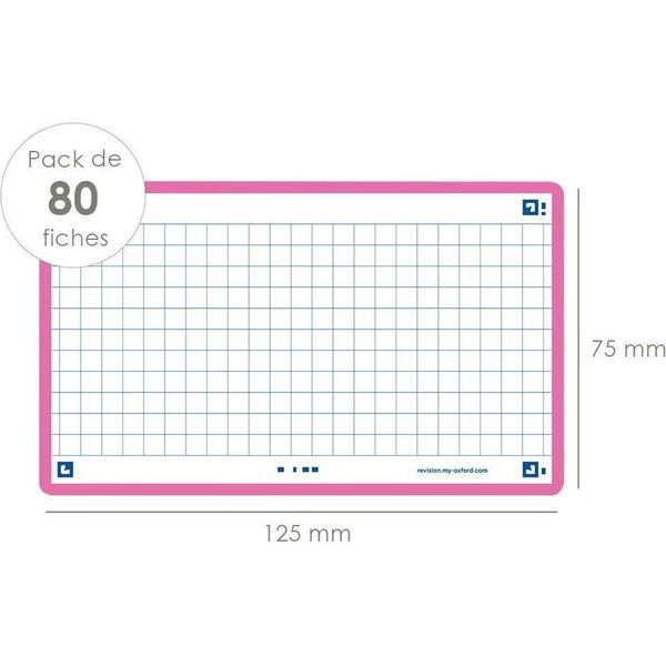 Oxford 400133859 80 Oxford Karteikarten Flash 2.0 Din A7 Weiß, Fuchsia Kariert-image