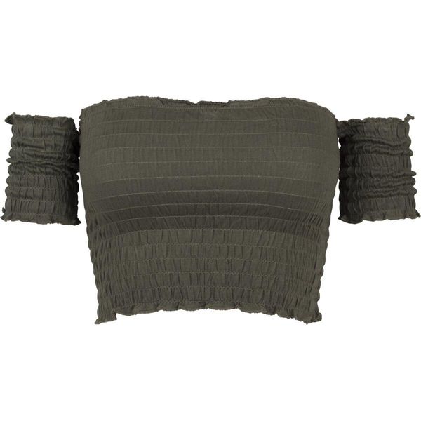DáMské TíLko Urban Classics Ladies Cropped Cold Shoulder Smoke Top Olive - L-image