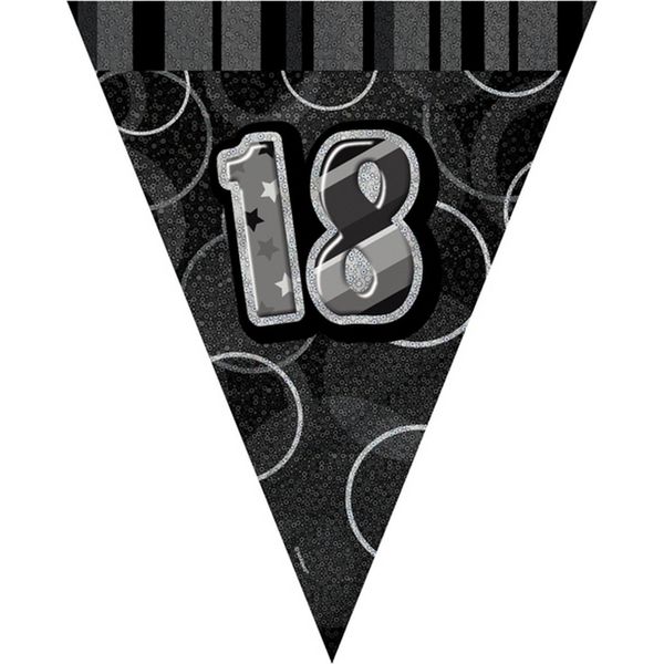 Unique Party 18 Glitter Pennant Garland SG11074 (Taglia Unica) (Nero)-image