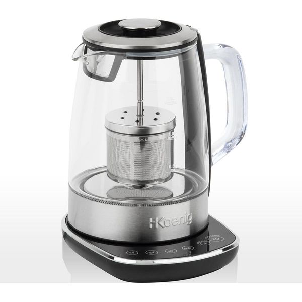 H.Koenig TI600 Bollitore Per Acqua E Tè 2In1 In Vetro Da 1,5 Litri, 4 Impostazioni Di Temperatura, 2200 Watt-image
