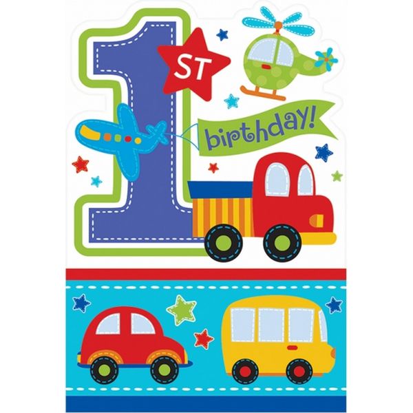 Amscan - Cartolina Per Bambini - Inviti, 1° Compleanno 32-Pack - Cartoncino SG7798 (Taglia Unica) (Colorato)-image