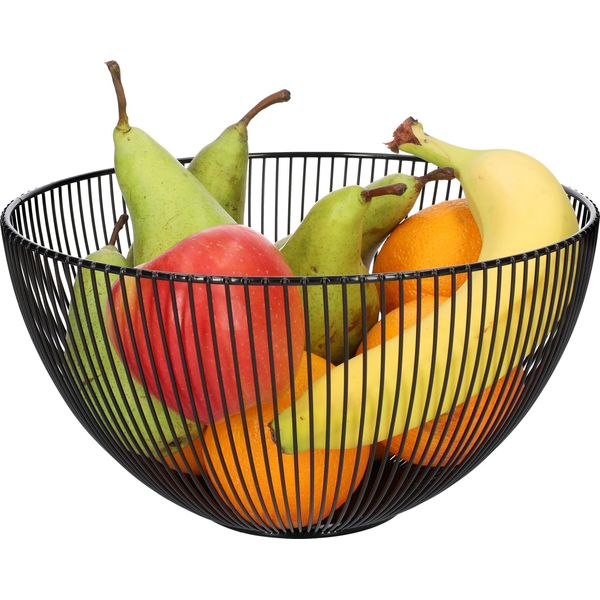 Quvio Fruttiera Rotonda In Metallo - Cesto Di Frutta In Filo - Diametro 25 Cm - Nero-image