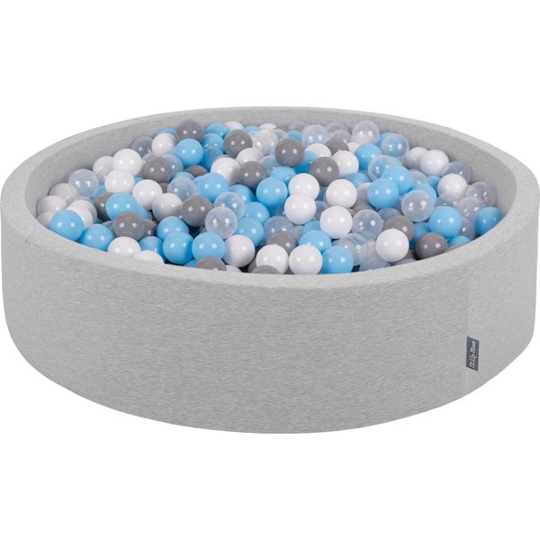 Kiddymoon Piscina Di Palline 120X30Cm/200 Palline Piscina Rotonda Con Palline Colorate Per Bambini, Grigio Chiaro: Grigio/Bianco/Trasparente/Babyblue-image