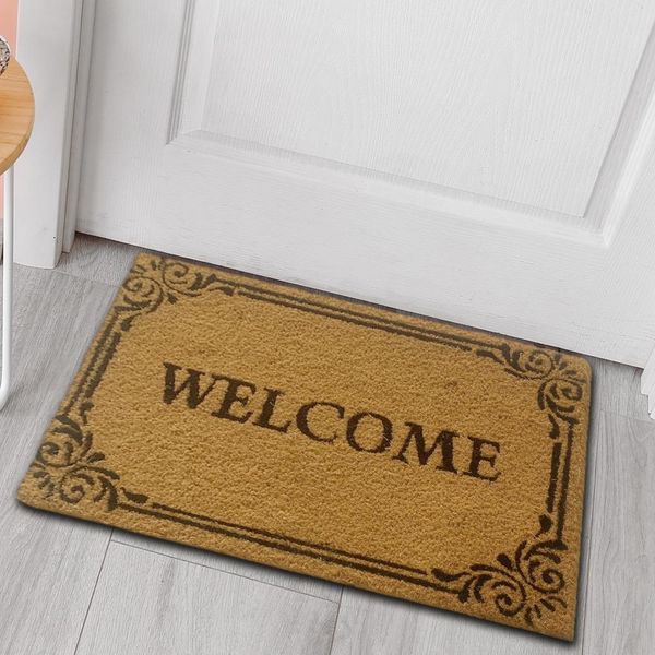 Tappetino Per Scarpe In Cocco Sostenibile "Welcome"" Decorato In Nero Dimensioni - 45 X 75 Cm"-image