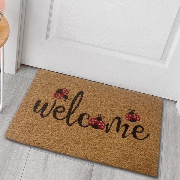 Tappeto Antipolvere In Cocco "Welcome Ladybird"" In Nero Rosso Dimensioni - 60 X 90 Cm"-image