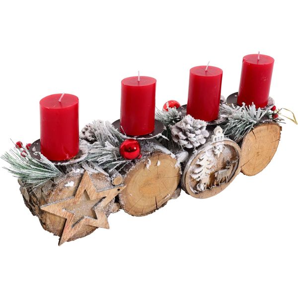 Composizione D'avvento HWC-M14 Con Portacandele, D'avvento Natalizia In Legno 12X41X12Cm ~ Con Candele-image