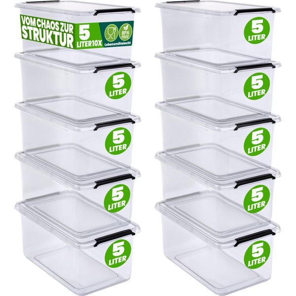 Deuba® 10X Contenitore Trasparente 5L Con Coperchio Bpa Free Scatole Impilabili Scatola Organizer Cucina Congelatore Contenitori Plastica Box Frigo-image
