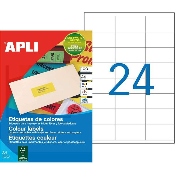 Etichette Per Indirizzi Apli 70 X 35 Mm Rosso Neon 2.400 Etichette-image