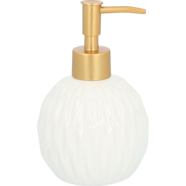 Quvio Dispenser Per Sapone - Rotondo - Pompa Per Sapone - Dispenser Per Sapone - Supporto - Dispenser Per Doccia - Pompa Per Disinfettante - Ceramica - Con Pompa In Metallo - Bianco Con Oro - 400 Ml-image