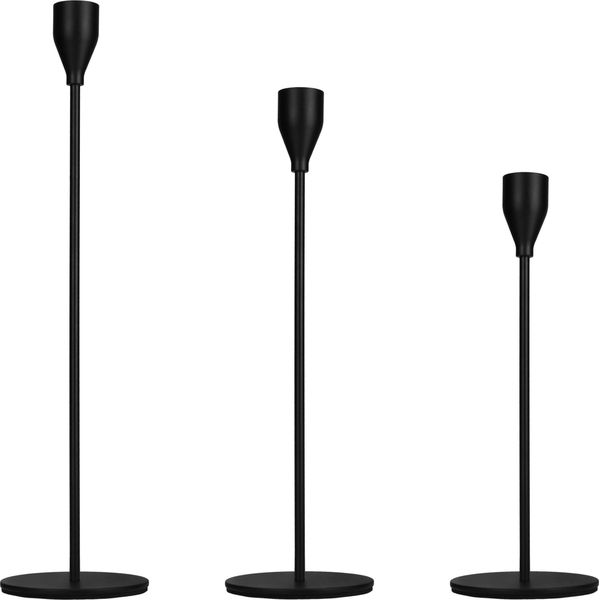 Quvio Candeliere - Set Di 3 - Portacandele - Candeliere - Regalo - Accessori Per La Casa - Accessori Decorativi - Varie Altezze - Metallo - Nero-image