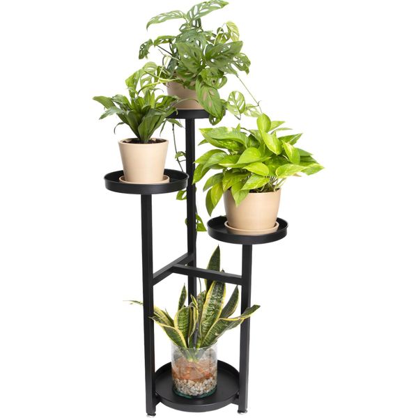 Quvio Scaffale Per Piante - Supporto Per Piante - Tavolo Per Piante - Piedistallo Per Piante - Tavolo Per Piante Da Interno - Scaffale Per Piante - Scaffale Per Fiori - Piedistallo Per Piante - Colonna Per Piante - Con 4 Strati - Metallo - Nero-image