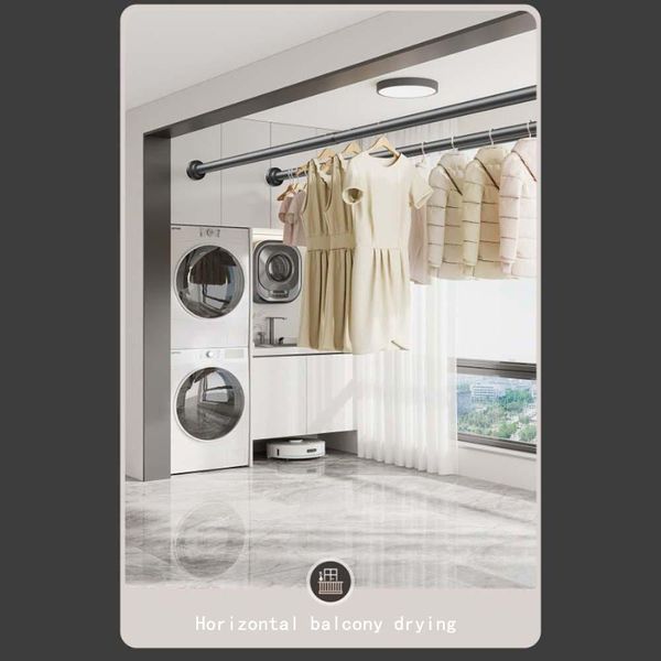 Inf Asta Stendibiancheria Estensibile In Acciaio Inox 22Mm Senza Fori 0,55-0,85M Per Balcone E Bagno-image