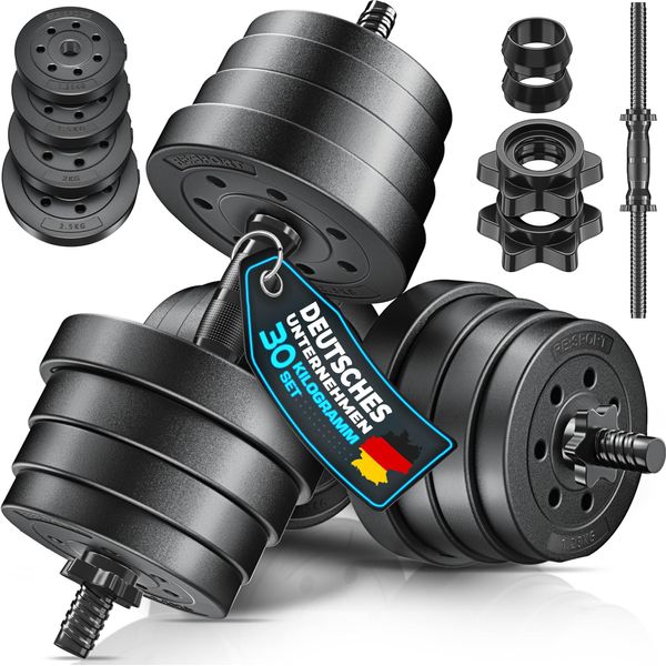 Re:Sport Set Di Manubri A 2 Pezzi Regolabile Da 30 Kg | Set Di Manubri Con 2 Manubri | Manubri Con Pesi E Chiusura A 4 Stelle | Manubri Fitness Per La Costruzione Muscolare, L'allenamento E La Casa-image