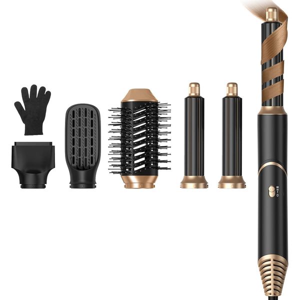 5 In 1, Set Di Spazzole Ad Aria Calda Con Spazzola Rotonda Asciugacapelli Ferro Arricciacapelli A Flusso D'aria Spazzola Termica Automatica Spazzola Rotonda Per Lisciare, Asciugare, Dare Volume, Arricciare I Capelli-image