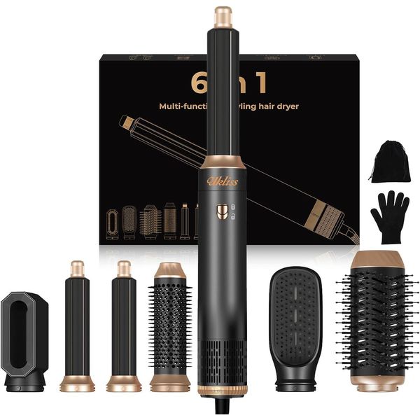 6 In 1 Air Styler Set- Per Ricci, Volume, Raddrizzamento E Asciugatura1000W Con Ferro Arricciacapelli Automatico Airflow, Spazzola Ad Aria Calda, Asciugacapelli A Spazzola Rotonda, Spazzola Lisciante-image