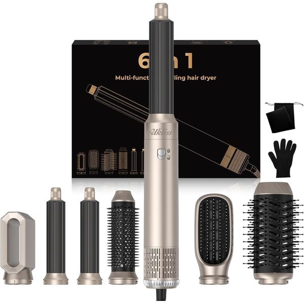 6 In 1 Air Styler Set- Per Ricci, Volume, Raddrizzamento E Asciugatura1000W Con Ferro Arricciacapelli Automatico Airflow, Spazzola Ad Aria Calda, Asciugacapelli A Spazzola Rotonda, Spazzola Lisciante-image