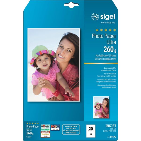 Sigel® IP677 Carta Fotografica Inkjet Ultra - A4, Lucida, 260 G/M², 20 Fogli-image