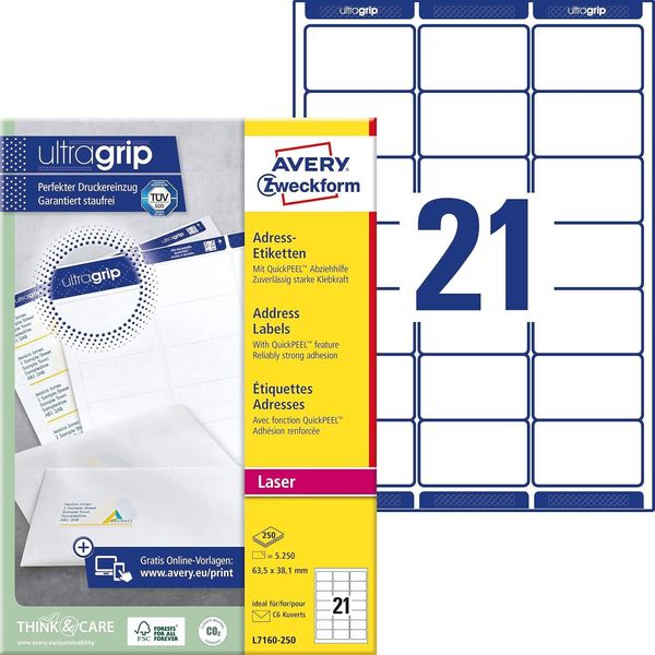 Avery Zweckform Quickpeel Etichette Per Indirizzi, 63,5 X 38,1 Mm-image