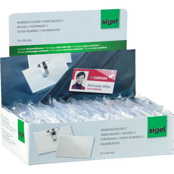 Targhetta Portanome Sigel Con Clip Combinata, 54 X 90 Mm, Trasparente-image