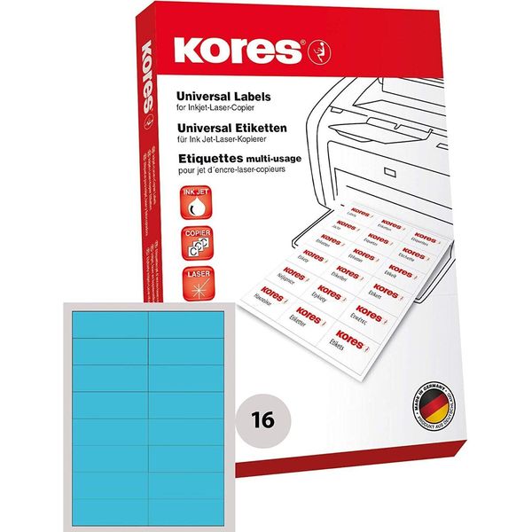Etichette Universali Kores 105 X 37 Mm Senza Bordo Blu 1.600 Etichette Su 100 Fogli-image