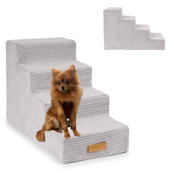 Gradini Per Cani, Per Animali Malati E Anziani, Ausilio Per L'ingresso, Rampa, 4 Gradini, Grigio Velluto A Coste-image