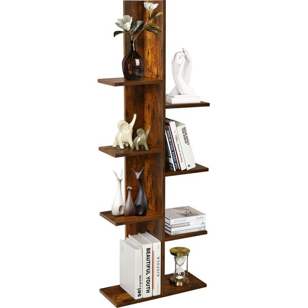 Libreria Costway, Libreria Autoportante Con 8 Ripiani, Scaffale Da Ufficio Autoportante, Scaffale Portaoggetti, Scaffale Decorativo, Mensola, 50X20X141Cm, Marrone-image