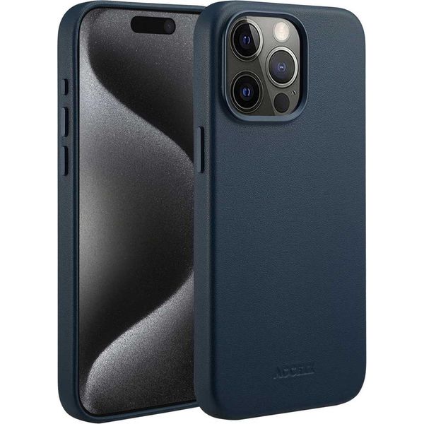 Custodia Per Iphone 15 Pro Max - Vera Pelle - Custodia Rigida/Cover Accezz - Blu Scuro-image