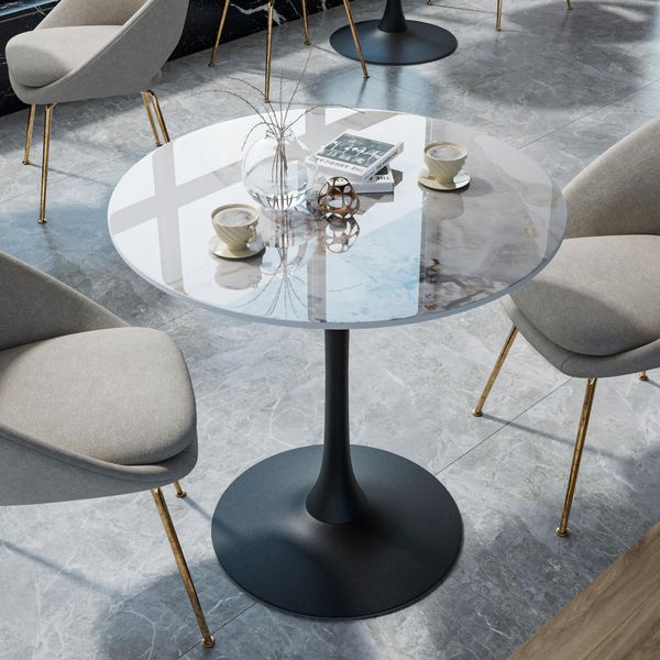 Wisfor Tavolo Da Bar Tavolo Da Cucina, Tavolo Da Pranzo In Marmo, Tavolo Da Bar Per Sala Da Pranzo, Cucina, Sala Feste, Con Struttura In Metallo, 76X78,5 Cm, Bianco Lucido + Nero-image