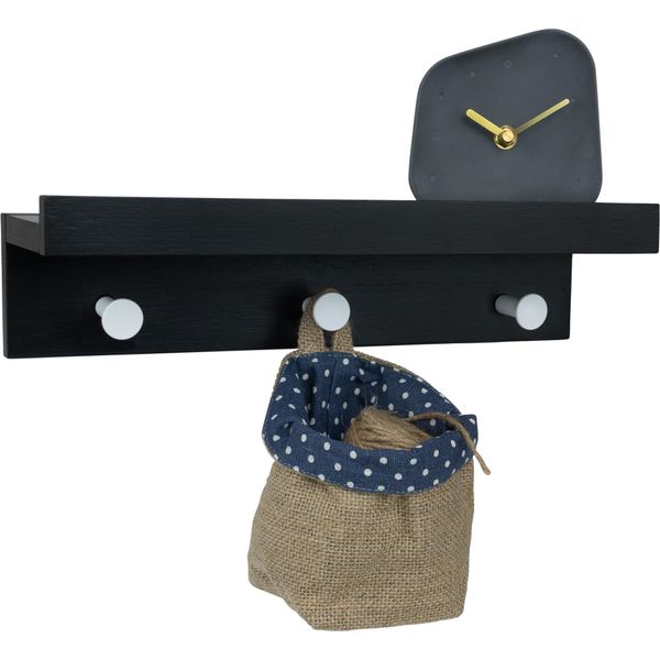 Quvio Appendiabiti Da Parete Con Ripiano - Mensola Da Parete In Legno - Appendiabiti Da Parete Nero - Appendiabiti Da Parete - 3 Ganci-image