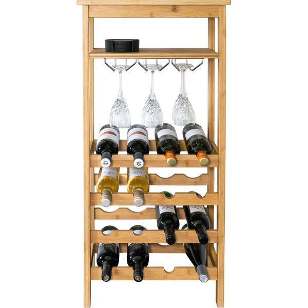 Quvio Portabottiglie Verticale - Portabottiglie In Legno - Portabottiglie - Armadio Del Vino - Per 16 Bottiglie + Bicchieri Portabottiglie Pensile-image