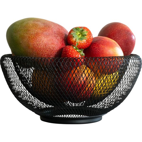 Quvio Fruttiera - Fruttiera Nera - Cesto Di Frutta In Metallo Nero - Doppia Parete - Diametro 24,5 Cm-image