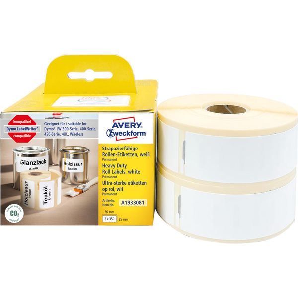 Avery Zweckform A1933081, Etichette In Rotolo, 25 X 89 Mm, 700 Etichette / 2 Rotoli, Bianco-image