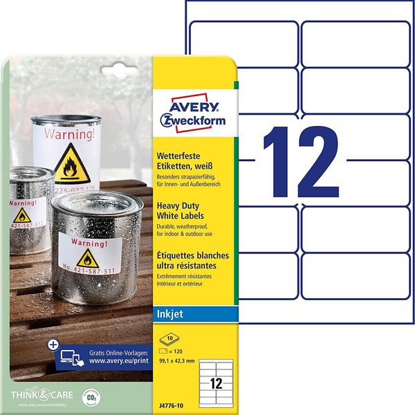 Avery Zweckform J4776-10 Avery Zweckform Folien-Etiketten, Wetterfest, 99,1 X 42,3 Mm-image
