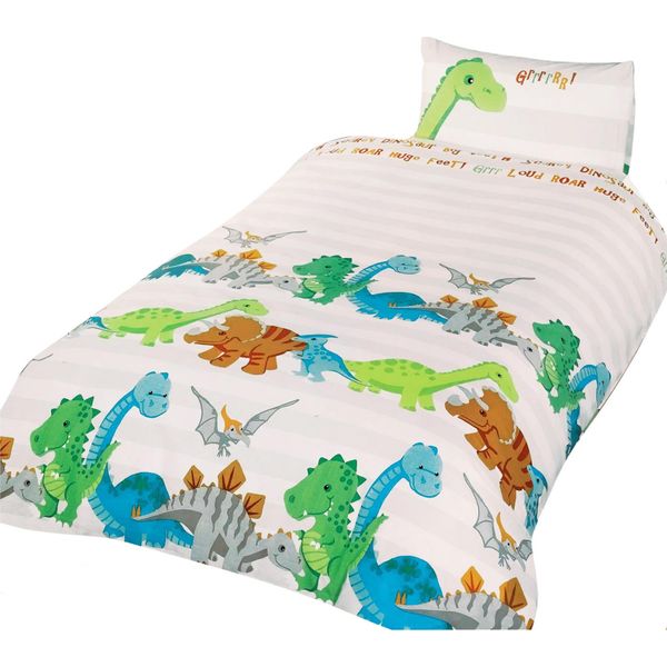 Rapport - Set Di Biancheria Da Letto, Dinosauro AG2120 (Letto Singolo) (Bianco/Grigio/Verde)-image