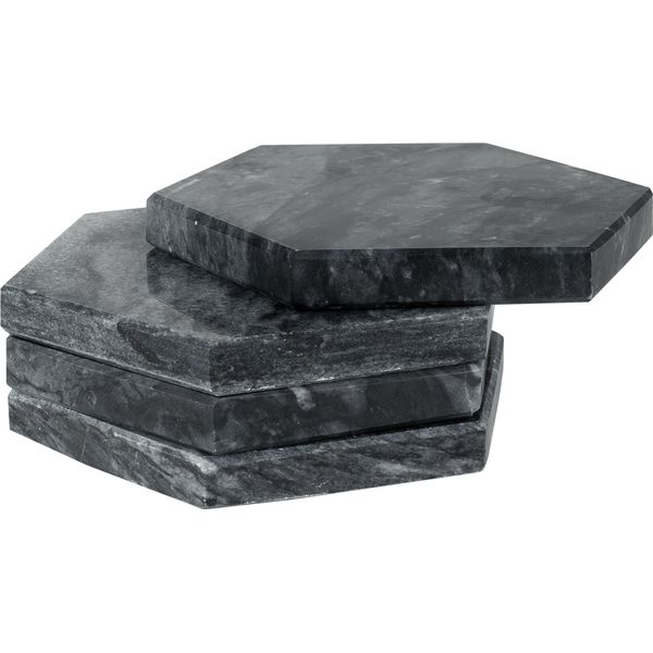 Quvio Set Di 4 Sottobicchieri - Sottobicchiere Per Bicchieri - Resistente Al Calore - 4 Pezzi - Marmo - Esagono - Antracite - 8,5 X 9,5 X 1 Cm (Lxwxh)-image