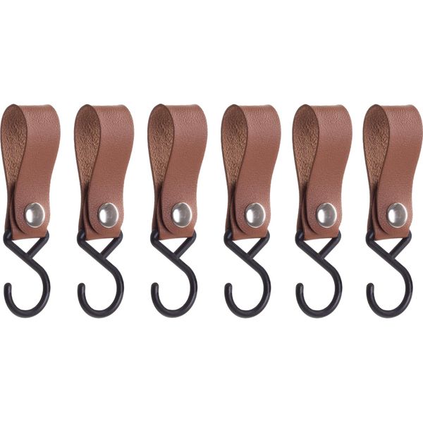 Quvio Gancio Per Appendere Con Cinghia In Pelle - Gancio Per Cappotto - Appendiabiti - Gancio - Gancio Da Cucina - Plastica - Pelle - Gancio Per Appendere - Set Di 6 - Marrone-image