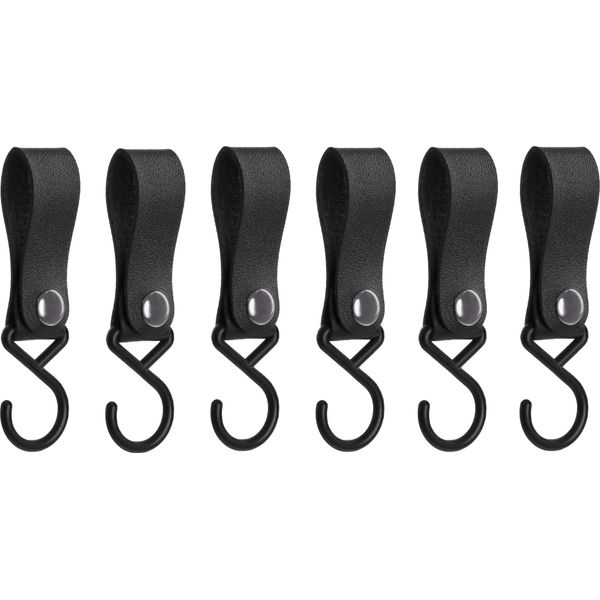 Quvio Gancio Per Appendere Con Cinghia In Pelle - Gancio Per Cappotto - Appendiabiti - Gancio - Gancio Da Cucina - Plastica - Pelle - Gancio Per Appendere - Set Di 6 - Nero-image