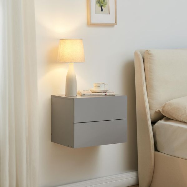 Comodino Sospeso 'Ampfing' Con 2 Cassetti 40 X 29 X 30 Cm Grigio Chiaro-image