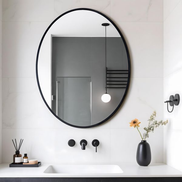 Artloge Specchio Da Parete Specchio Da Bagno Specchio Cosmetico Specchio Per Il Trucco Specchio Decorativo Specchio Appeso Cornice In Alluminio Nero 70*90Cm-image