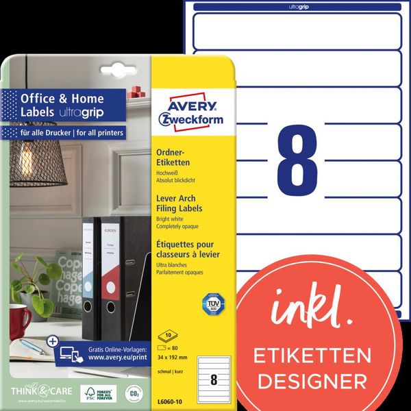 Avery Etichette Angolari Per Fascicoli Zweckform, 34 X 192 Mm, Bianco-image