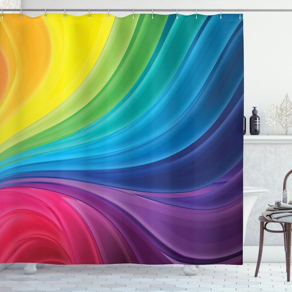 Abakuhaus Tenda Da Doccia Astratta, Sfumature Di Colore Astratte, Linee Sinuose, Motivi Ispirati Alle Onde, 175 X 220 Cm, Multicolore-image