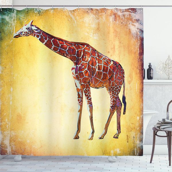 Abakuhaus Tenda Da Doccia Giraffa, Disegno Safari Animali Selvatici Motivo Mimetico Stile Grunge Effetto Carta Straccia, 175 X 220 Cm, Multicolore-image