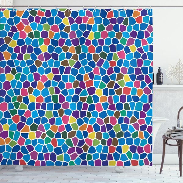 Abakuhaus Tenda Da Doccia Moderna, Design Mosaico Colorato Effetto Vetro Colorato Arcobaleno, Illustrazione A Motivi Ripetuti, 175 X 200 Cm, Multicolore-image