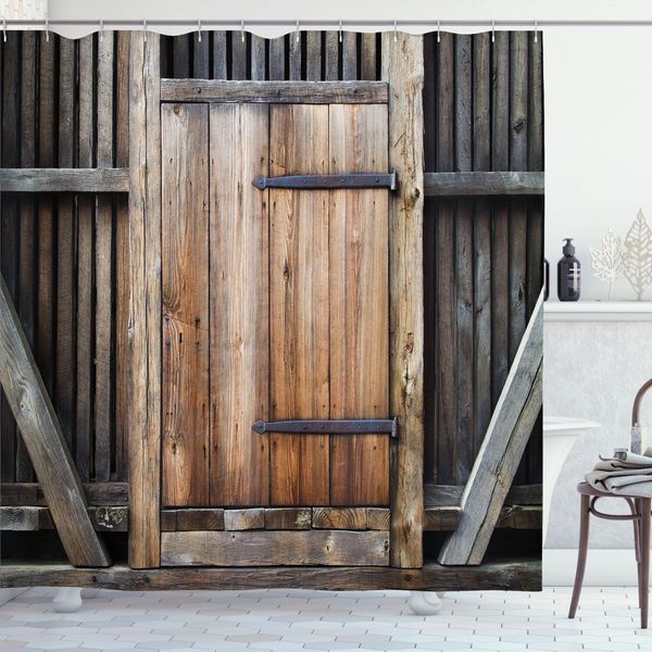 Abakuhaus Tenda Da Doccia Antica, Porta Rustica In Legno Antico - Facciata Esterna - Fienile Rurale - Legno Da Costruzione Invecchiato, 175 X 200 Cm, Arancione Marrone-image